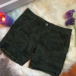 Camo denim shorts